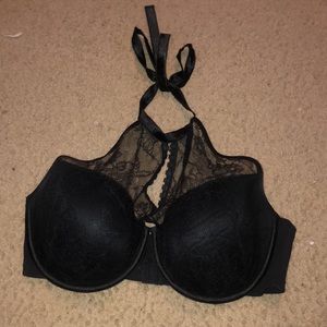 Black lace halter tie under wire bra